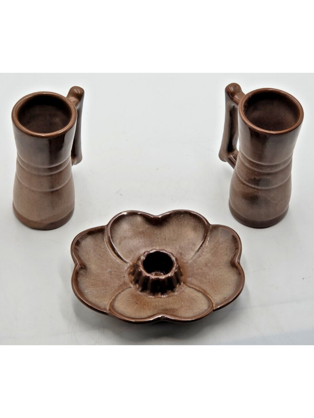 Vintage Frankoma Plainsman Brown 26DC Cups #300 Dogwood Candle Holder Bundle 3